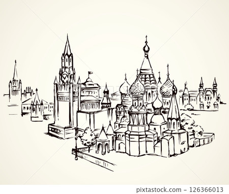 Red Square, Moscow. Vector drawing 126366013