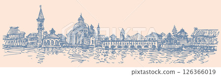 Vector cityscape. The buildings of the old town by the river Vector cityscape. The buildings of the old town by the river 126366019