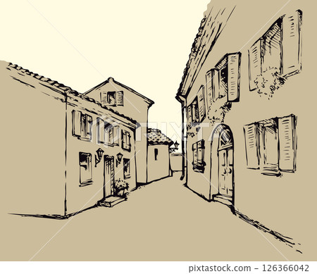 Old city street. Vector drawing 126366042