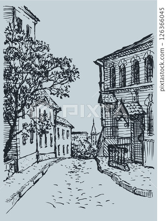 Vector cityscape. Narrow street with old houses 126366045