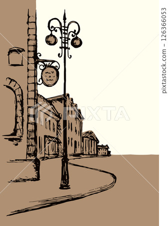 Vector outline. The architectural landscape of the old streets of the city 126366053