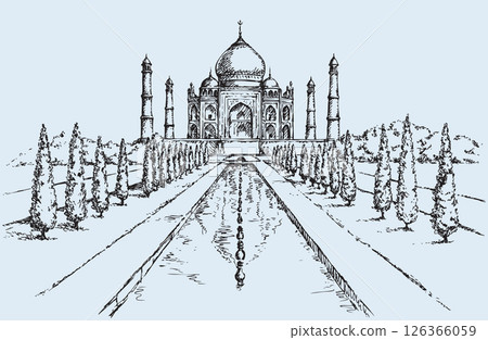 Taj Mahal in India. Vector sketch Taj Mahal in India. Vector sketch 126366059