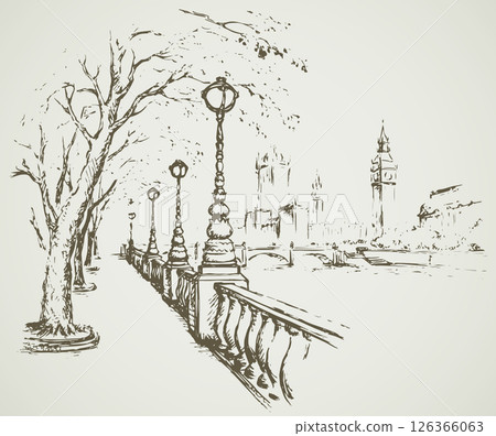 Westminster panorama at waterfront in London 126366063