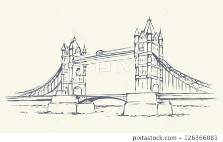 Tower bridge, London, UK. Hand drawn vector illustration 126366081