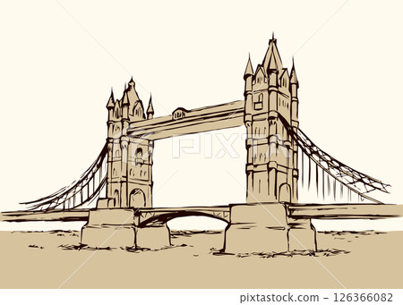 Tower bridge, London, UK. Hand drawn vector illustration 126366082