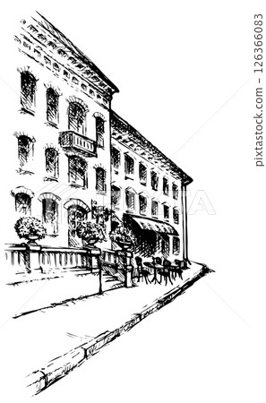 Street of the old city. Vector drawing 126366083
