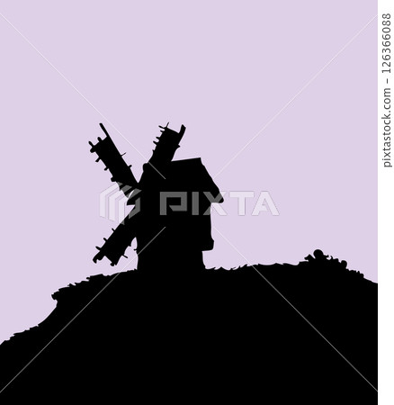 Vector landscape. Old windmill on a hill Vector landscape. Old windmill on a hill 126366088
