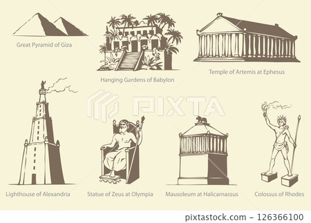 Vector symbols of The Seven Wonders of Ancient WORLD Vector symbols of The Seven Wonders of Ancient WORLD 126366100