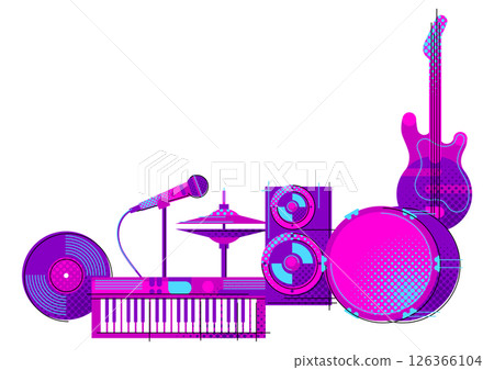 Background with musical items. Music party or rock concert illustration. 126366104
