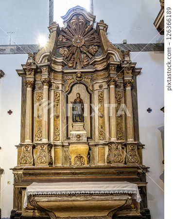 Nazare,Portugal - Mar 13, 2025: Interior and magnificent azulejo tiling in Santuario de Nossa Senhora da Nazare,Portugal 126366189
