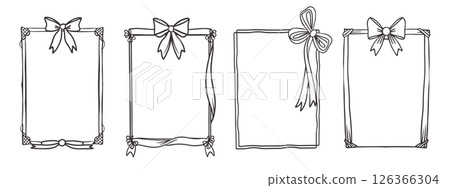 Elegant collection of frames with ribbon bows. Frame set. Template for invitations, posters, banners. Hand drawn sketch illustration. 126366304
