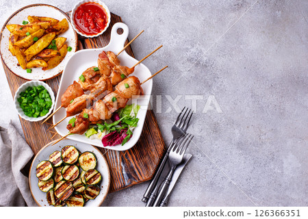Chicken skewers kebab with vegetables Chicken skewers kebab with vegetables 126366351