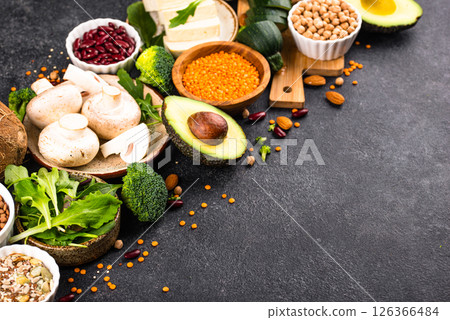 Vegan keto products. Ketogenic plant-based food 126366484