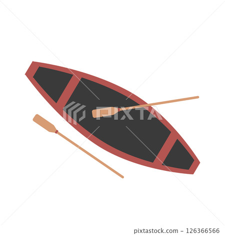 Wooden fishing boat with paddles. Vector isolated illustration icon 126366566