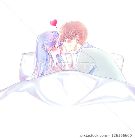 Man approaching woman, anxious, pajamas, bed 126366660