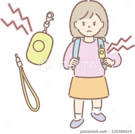 Illustration of an elementary school student holding a security alarm (ringing ②) 126366924