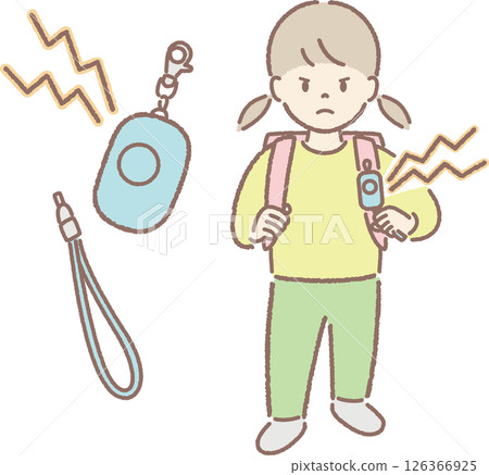 Illustration of an elementary school student holding a security alarm (ringing ①) 126366925