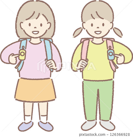 Illustration of an elementary school student holding a security alarm (pointing) 126366928