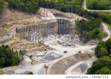Open-pit mine of gravel materials for construction industry in Appalachian mountains in North Carolina, USA Open-pit mine of gravel materials for construction industry in Appalachian mountains in North Carolina, USA 126367151