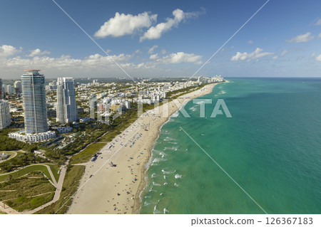 Miami Beach is popular vacation spot in southern Florida. Sandy beach surface and tourist infrastructure 126367183
