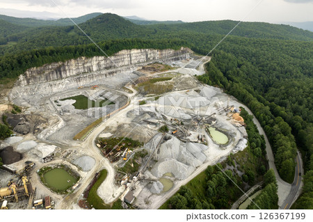 Limestone quarry at industrial open-pit mining site In North Carolina Appalachians, USA 126367199