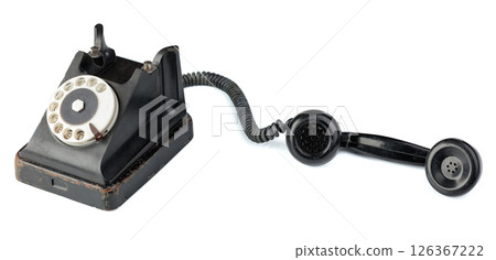 Vintage black phone isolated on a white background. 126367222
