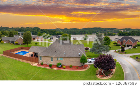 Expensive mansions in Tennessee suburbs, USA. Aerial view of wealthy residential neighborhood Expensive mansions in Tennessee suburbs, USA. Aerial view of wealthy residential neighborhood 126367589