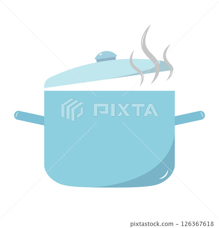 Cooking Pot with Open Lid and Steam Vector Illustration. A culinary cooking pot with an open lid and visible steam rising from inside. The pot has two side handles. Cooking Pot with Open Lid and Steam Vector Illustration. A culinary cooking pot with an open lid and visible steam rising from inside. The pot has two side handles. 126367618