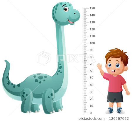 Little kid measuring height with ruler, cartoon illustration 126367652