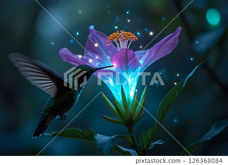 Ethereal Hummingbird and Luminous Jungle Blossom 126368084