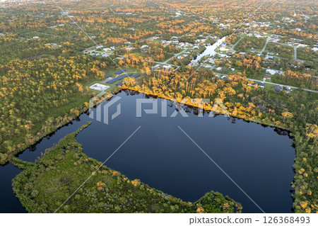 Beautiful nature. Myakka river in North Port, Florida. Wetlands between green wild vegetation. Tropical ecosystem 126368493