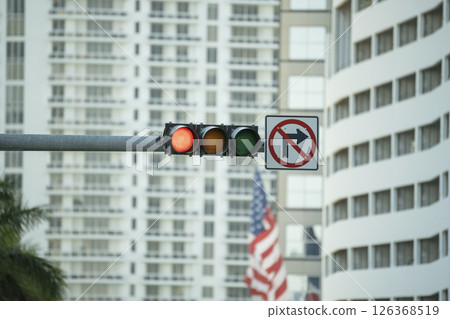 American street traffic light in Miami, Florida. USA transportation 126368519