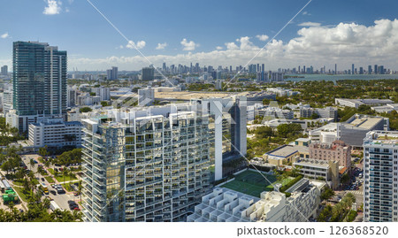 American southern architecture of Miami Beach. South Beach high luxurious hotels and apartment buildings. Tourist infrastructure in southern Florida, USA 126368520