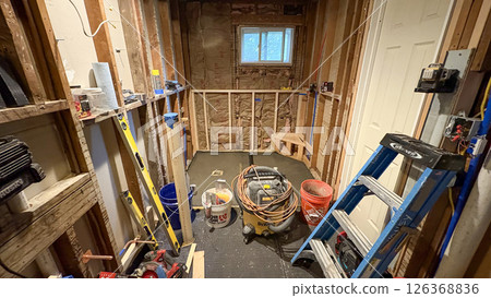 Renovation Project in a Basement Workspace With Tools and Equipment 126368836