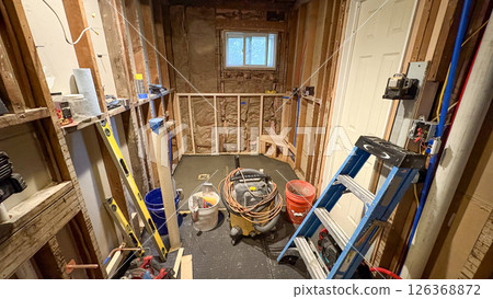 Home Renovation Bathroom Project Showcasing Unfinished Room With Tools 126368872