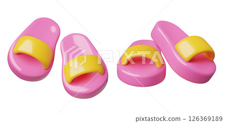Summer pink beach slippers 3d icons set Summer pink beach slippers 3d icons set 126369189