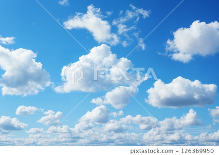 beautiful blue sky with sun and white cumulus clouds aerial view for abstract background 126369950