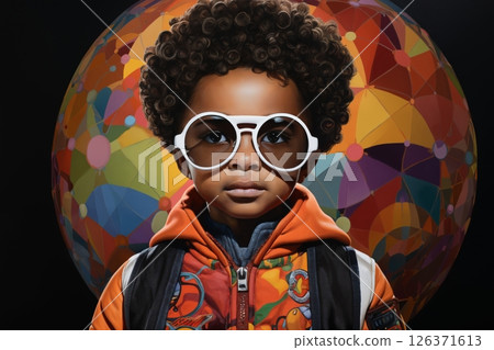 portrait of an afro boy on an abstract colored background 126371613