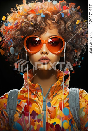portrait of a beautiful fashionable girl on a dark background 126371637