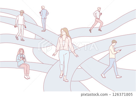 Navigating Lifes Paths Connecting Diverse Individuals Through Various Routes and Experiences 126371805