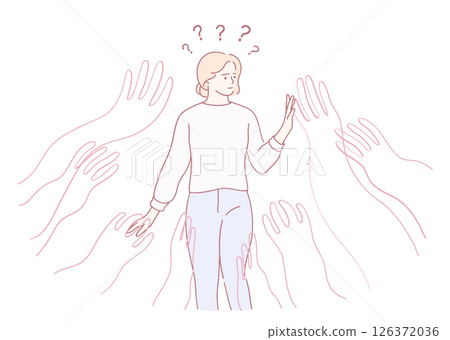 Confusion and Uncertainty Amidst Reaching Hands A ThoughtProvoking Illustration 126372036