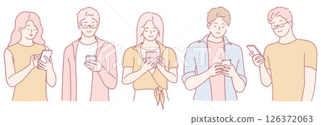 Diverse Young Adults Actively Engaging with Their Smartphones in a Modern Lifestyle Diverse Young Adults Actively Engaging with Their Smartphones in a Modern Lifestyle 126372063