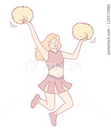 A Cheerleader Joyfully Celebrating with Colorful Pom Poms in an Energetic Display of Enthusiasm A Cheerleader Joyfully Celebrating with Colorful Pom Poms in an Energetic Display of Enthusiasm 126372066