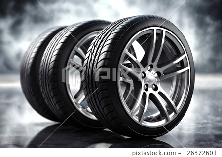 new alloy car wheels on abstract background with bokeh lights new alloy car wheels on abstract background with bokeh lights 126372601
