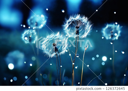 fabulous fluorescent blue plants or dandelion flowers 126372645