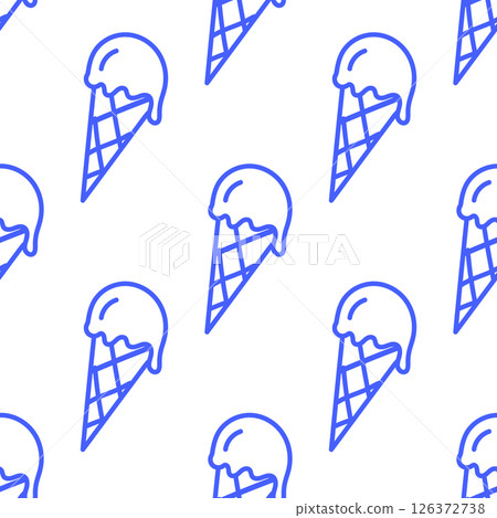 A fun blue seamless pattern with line art ice cream. Banner, wallpaper, wrapping paper, textile, notebook cover, packaging template. 126372738