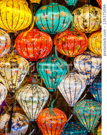 Vibrant Handcrafted Silk Lanterns, A Display of Vietnamese Culture, Artistry, and Festive Light Vibrant Handcrafted Silk Lanterns, A Display of Vietnamese Culture, Artistry, and Festive Light 126373094