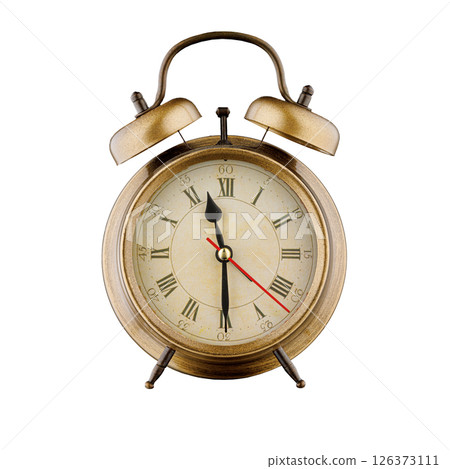 alarm clock, vintage clock with time 11 hours 30 minutes, a.m. 11:30, p.m. 11:30, on isolated white background alarm clock, vintage clock with time 11 hours 30 minutes, a.m. 11:30, p.m. 11:30, on isolated white background 126373111