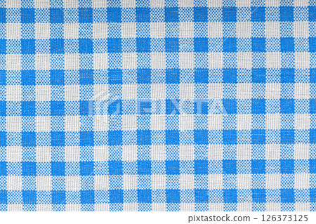 Blue and white checkered, pattern, design, cotton fabric for sewing, texture background 126373125