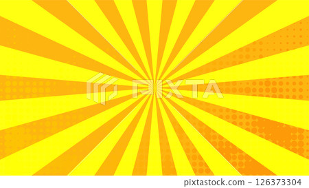 Retro orange sun rays on yellow halftone bg Retro orange sun rays on yellow halftone bg 126373304